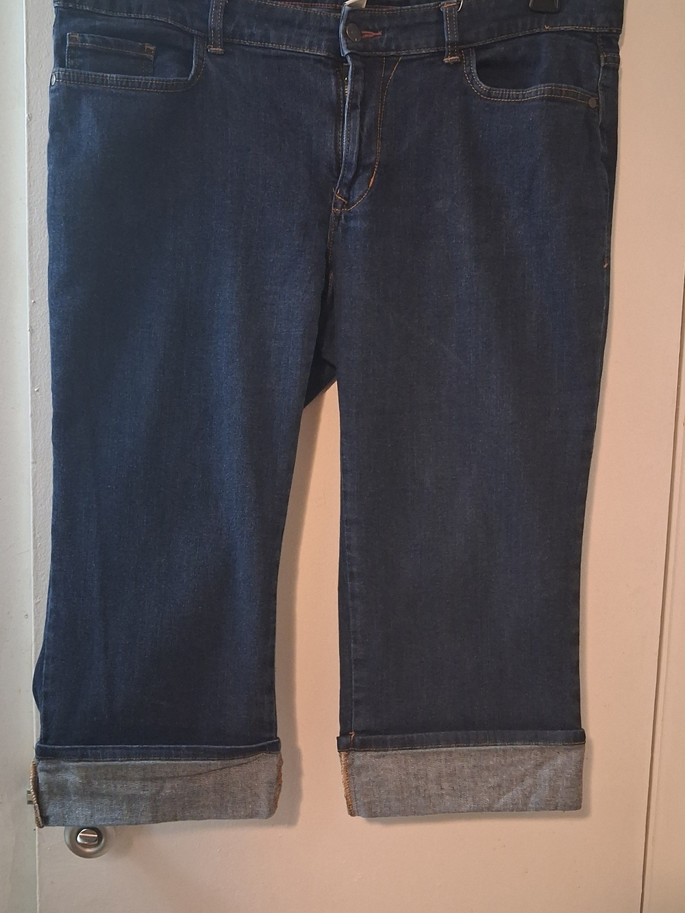 Old Navy Blue Denim Jeans Capri Pants with Orange Stitching